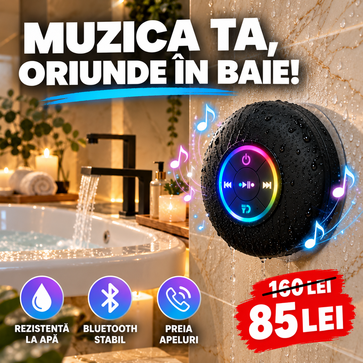 Boxă Bluetooth pentru Duș